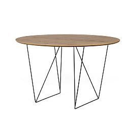 Jídelní stůl v dekoru ořechového dřeva s černým podnožím TemaHome Row, Ø120 cm