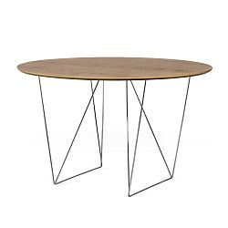 Jídelní stůl v dekoru ořechového dřeva s pochromovaným podnožím TemaHome Row, Ø120 cm