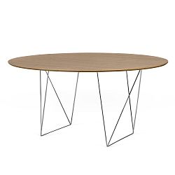 Jídelní stůl v dekoru ořechového dřeva s pochromovaným podnožím TemaHome Row, Ø150 cm