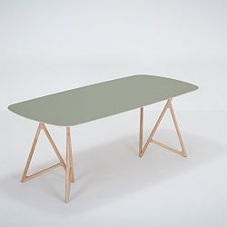 Jídelní stůl z masivního dubového dřeva se zelenou deskou Gazzda Koza, 200 x 90 cm