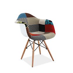 Jídelní židle s dřevěnýma nohama a bílými zády Signal Denis Patchwork