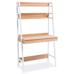 Knihovna s konstrukcí z bíle lakované oceli a pracovním stolem Signal Olsen, výška 154 cm