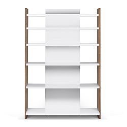 Knihovna v dekoru ořechového dřeva s bílými detaily TemaHome Niko