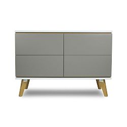 Komoda v dekoru dřeva se 4 zásuvkami a šedými detaily SKANDICA Jorgen