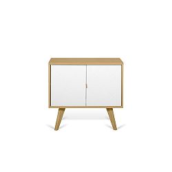 Komoda z dubového dřeva se sklápěcími dvířky v bílém dekoru TemaHome Brigitee