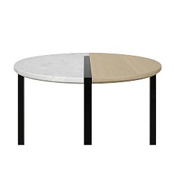 Konfereční stolek s deskou z dubového dřeva a mramoru TemaHome Sonata, ø 80 cm
