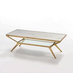 Konferenční stolek s bílou mramorovou deskou a nohami ve zlaté barvě Thai Natura, 50 x 109 cm