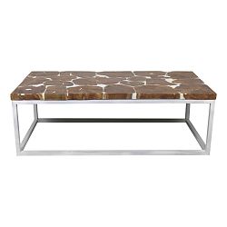 Konferenční stolek s deskou z teakového dřeva a bílým podnožím HSM collection Resin, délka 120 cm