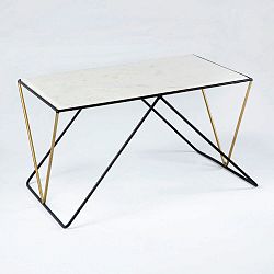 Konferenční stolek s mramorovou deskou a podnožím v černé a zlaté barvě Thai Natura, 51 x 76 cm