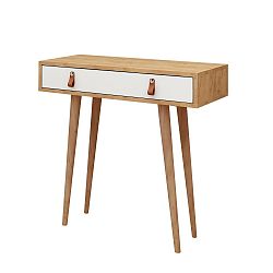 Konzolový stolek s dubovým dekorem a zásuvkou Dokka, 80 x 30 cm