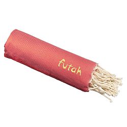 Korálově červená plážová bavlněná osuška Futah Ericeira, 190 x 100 cm