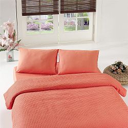 Korálově červený přehoz přes postel Coral Pique, 200 x 240 cm
