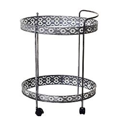 Kovový pojízdný odkládací stolek ve stříbrné barvě InArt