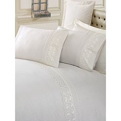 Krémové bavlněné povlečení s prostěradlem na dvoulůžko Sincero, 200 x 220 cm