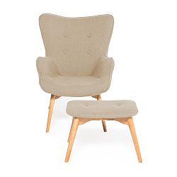 Křeslo s podnožkou v přírodní barvě Vivonita Cora Velver