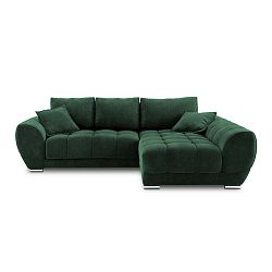Lahvově zelená rozkládací rohová pohovka se sametovým potahem Windsor & Co Sofas Nuage, pravý roh