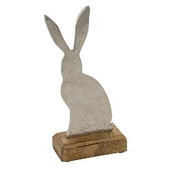 Malá dekorace z niklu na dřevěném podstavci s motivem zajíčka Ego Dekor, 7,5 x 17 cm