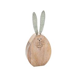 Malá dřevěná dekorace s posmaltovaným kovem s motivem ušatého zajíce Ego Dekor, 7 x 17,5 cm