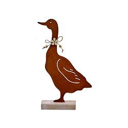 Malá kovová dekorace s motivem husy na dřevěném podstavci Ego Dekor, 22 x 32,5 cm