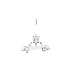 Malá závěsná bílá kovová dekorace ve tvaru autíčka s motivem autíčka Ego Dekor, 13 x 9 cm