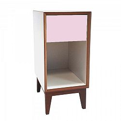 Malý noční stolek s bílým rámem a růžovou zásuvkou Ragaba PIX