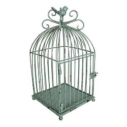 Mátově zelená kovová ptačí klec Antic Line, výška 16 cm
