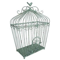 Mátově zelená kovová ptačí klec Antic Line, výška 33 cm