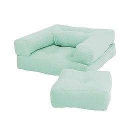 Mentolově zelené dětské rozkládací křesílko s taburetkou Karup Mini Cube