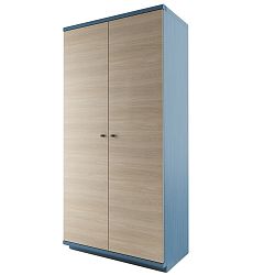 Modrá dvoudveřová šatní skříň z masivního dubového dřeva JELÍNEK Amanta