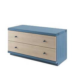 Modrá komoda z masivního dubového dřeva se 2 zásuvkami JELÍNEK Amanta