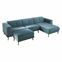 Modrá rohová pohovka s podnožkou Bobochic Paris Luna, pravý roh, 308 cm