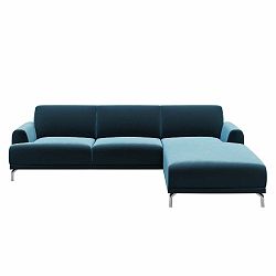 Modrá sametová rohová pohovka MESONICA Puzzo, pravý roh