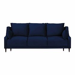 Modrá sametová rozkládací pohovka s úložným prostorem Mazzini Sofas Freesia, 215 cm