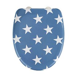 Modré WC sedátko se snadným zavíráním Wenko Stella Blue Stars, 45 x 38 cm
