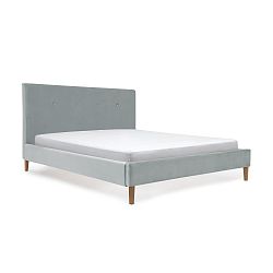 Modrošedá postel s přírodními nohami Vivonita Kent, 140 x 200 cm