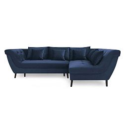 Námořnicky modrá čtyřmístná rozkládací pohovka Bobochic Paris Real, pravý roh