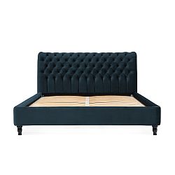 Námořnicky modrá postel z bukového dřeva s černými nohami Vivonita Allon, 160 x 200 cm