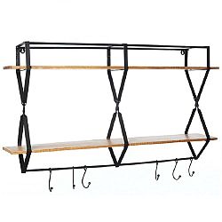 Nástěnná police s deskami z mangového dřeva a věšáčky Simla Rack