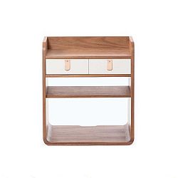 Nástěnná police z ořechového dřeva s 2 bílými zásuvkami HARTÔ Suzon