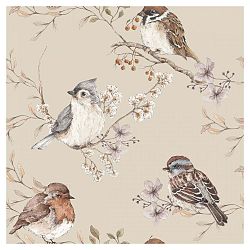 Nástěnná tapeta s motivem ptáčků v béžové barvě Dekornik