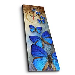 Nástěnné obrazové hodiny Blue Butterfly, 30 x 90 cm