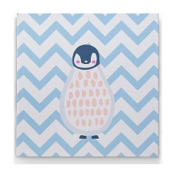 Nástěnný dřevěný obraz s motivem tučňáků KICOTI Blue, 40 x 40 cm