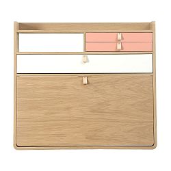 Nástěnný sekretář z dubového dřeva s meruňkově růžovými a bílými zásuvkami HARTÔ Gaston, šířka 80 cm