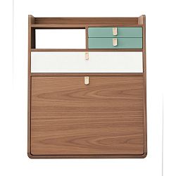 Nástěnný sekretář z dubového dřeva s šedozelenými a bílými zásuvkami HARTÔ Gaston, šířka 80 cm