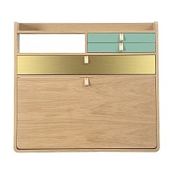 Nástěnný sekretář z dubového dřeva s šedozelenými a mosaznými zásuvkami HARTÔ Gaston, šířka 80 cm