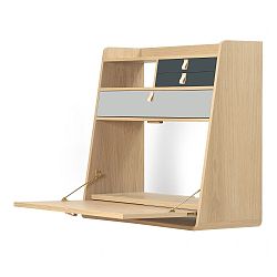 Nástěnný sekretář z dubového dřeva s tmavě a světle šedými zásuvkami HARTÔ Gaston, šířka 80 cm