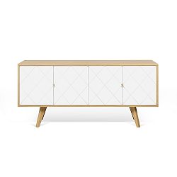 Nízká komoda v dekoru dubového dřeva s bílými detaily TemaHome Brigitte