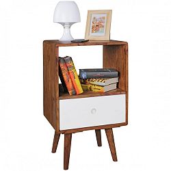 Noční stolek s bílou zásuvkou z masivního sheeshamového dřeva Skyport REPA