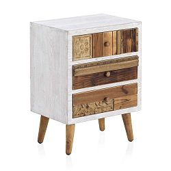 Noční stolek s bílými detaily a třemi šuplíky Geese Rustico Puro, 48,5 cm x 65 cm