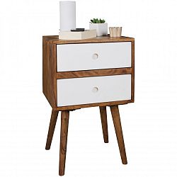 Noční stolek s bílými zásuvkami z masivního sheeshamového dřeva Skyport REPA